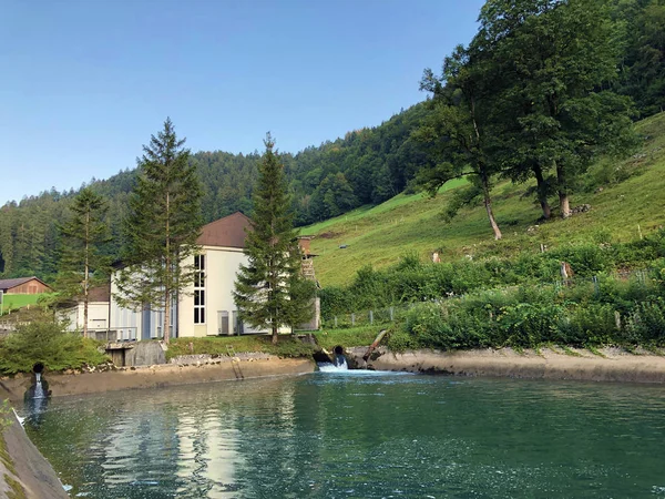 Mini Lago Piccola Centrale Idroelettrica Rutiberg Ruetiberg Nafels Naefels Cantone — Foto Stock