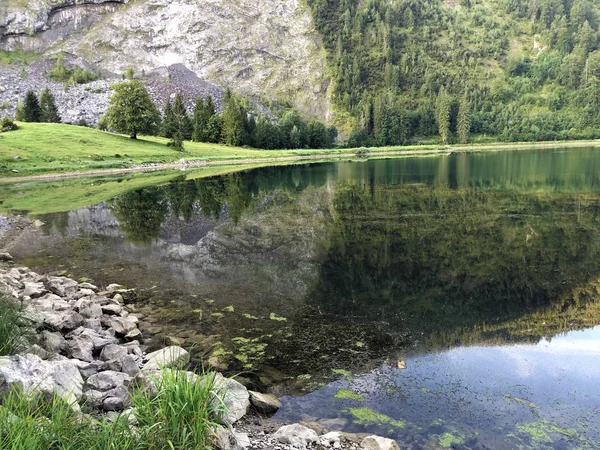 Jezioro Alpejskie Obersee Masywie Górskim Glarus Alps Regionie Turystycznym Glarnerland — Zdjęcie stockowe