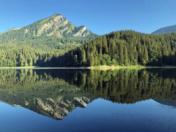 Lac Alpin Obersee Dans Massif Montagneux Des Alpes Glaris Dans — Photo