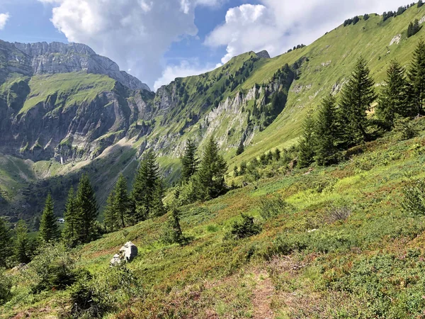 Góry Schiberg Bockmattlistock Nad Doliną Oberseetal Oraz Alpach Glarus Mountain — Zdjęcie stockowe