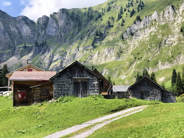 Αλπικό Χωριό Vorder Ahornenin Μια Οροσειρά Oberseetal Και Στην Τουριστική — Φωτογραφία Αρχείου
