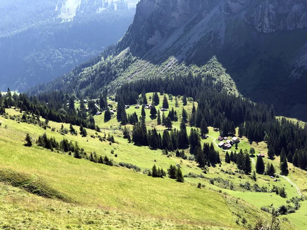 阿尔卑斯村庄Vorder Ahornenin在奥伯塞塔尔山谷和格拉纳兰旅游区 纳费尔斯 奈费尔斯 格拉鲁斯州 — 图库照片