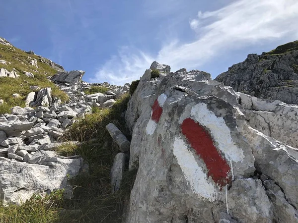 Gyalogos Gyalogtúrák Wagital Völgyében Waegital Alpesi Lake Wagitalersee Waegitalersee Innerthal — Stock Fotó