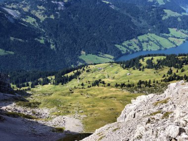 Wagital vadisindeki alp otlakları ve otlaklar (Waegital veya Wgital), Innerthal - Schwyz Kantonu, İsviçre