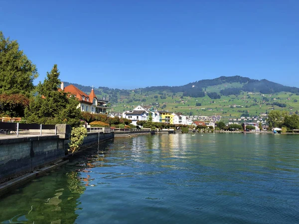 Vista Del Lago Lucerna Del Lago Vierwaldstaetersee Vierwaldstattersee Asentamiento Buochs —  Fotos de Stock