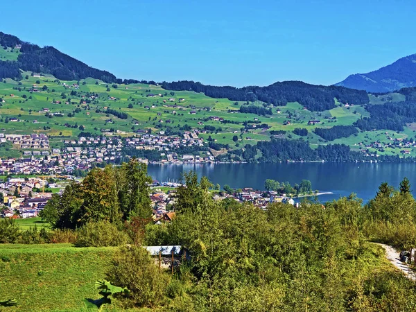 Lucerne Gölü Veya Vierwaldstaetersee Gölü Vierwaldstattersee Kıyılarında Buochserhorn Dağının Altında — Stok fotoğraf