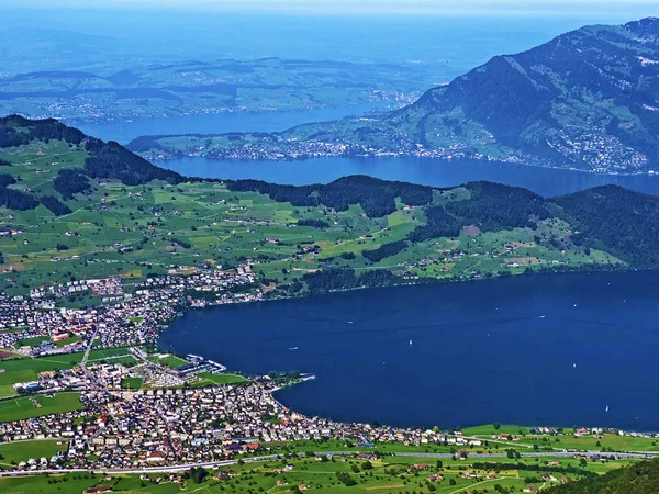 Buochs Település Luzerni Vierwaldstaetersee Partján Vierwaldstattersee Buochserhorn Hegy Alatt Nidwalden — Stock Fotó