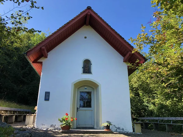 Ribi Chapel Ribikapelle Buochs Settlement Lake Lucerne Vierwaldstaetersee Lake Vierwaldstattersee — 스톡 사진