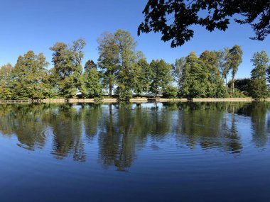 Buebenweier veya Buebenweiher göleti (Üç Pont dinlenme alanı veya Das Naherholungsgebiet Drei Weihern), Drei Weieren - St. Gallen, İsviçre