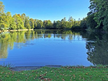 Buebenweier veya Buebenweiher göleti (Üç Pont dinlenme alanı veya Das Naherholungsgebiet Drei Weihern), Drei Weieren - St. Gallen, İsviçre