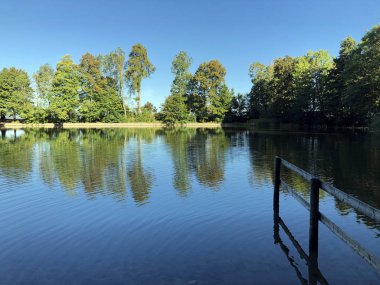 Buebenweier veya Buebenweiher göleti (Üç Pont dinlenme alanı veya Das Naherholungsgebiet Drei Weihern), Drei Weieren - St. Gallen, İsviçre