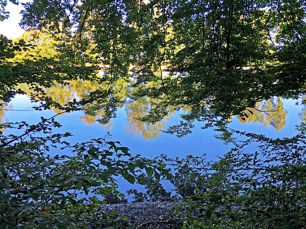 Buebenweier Lagoa Buebenweiher Área Recreação Três Lagoas Das Naherholungsgebiet Drei — Fotografia de Stock