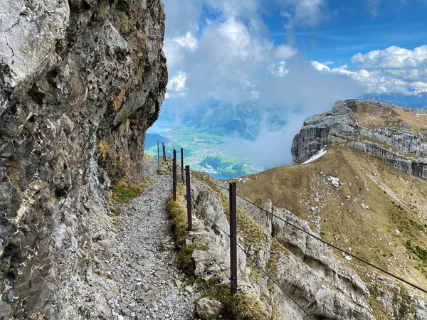 Trails for walking, hiking, sports and recreation on the slopes of the Pilatus massif and in the alpine valleys at the foot of the mountain, Alpnach - Canton of Obwalden, Switzerland (Schweiz)