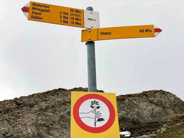 Bergbeklimmerborden Markeringen Toppen Hellingen Van Pilatus Bergketen Emmental Alpen Alpnach — Stockfoto