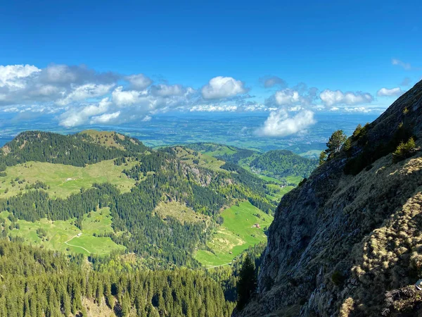 Alpesi Legelők Legelők Pilátus Hegység Lejtőin Alpesi Völgyekben Hegy Lábánál — Stock Fotó