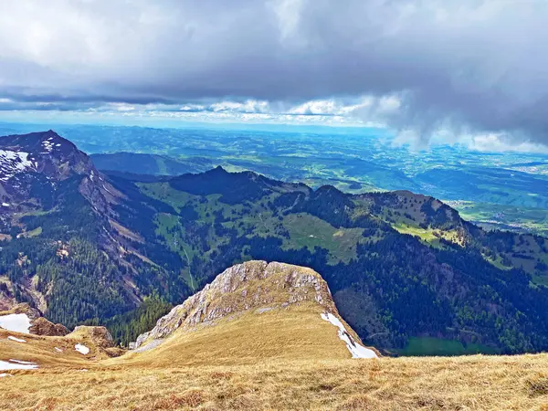 Alpské Pastviny Pastviny Svazích Masivu Pilatus Alpských Údolích Úpatí Hory — Stock fotografie