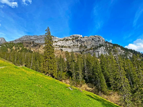 瑞士皮拉塔斯山脉和瑞士奥瓦尔登州阿尔卑斯山脉 Kanton Obwalden Schweiz 的Ruessiflue高山峰 — 图库照片