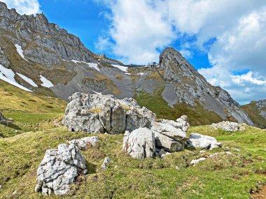 Alpnach, İsviçre 'nin Obwalden Kantonu (Kanton Obwalden, Schweiz) Pilatus dağ sırasındaki Matthorn tepesinin altındaki Chilchstein' in doğal taş heykelleri.)