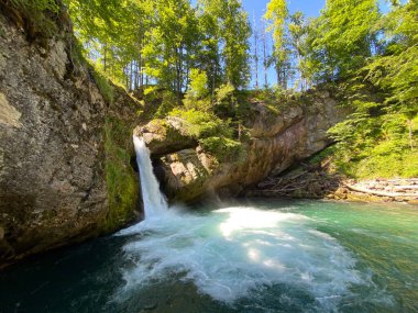 Thur Nehri üzerinde ve Obertoggenburg bölgesinde, Giessenfall (Der Obere Giessenfall oder Ober Giessenfall şelalesi), Nesslau - İsviçre 'nin St. Gallen Kantonu (Schweiz)