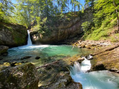 Thur Nehri üzerinde ve Obertoggenburg bölgesinde, Giessenfall (Der Obere Giessenfall oder Ober Giessenfall şelalesi), Nesslau - İsviçre 'nin St. Gallen Kantonu (Schweiz)