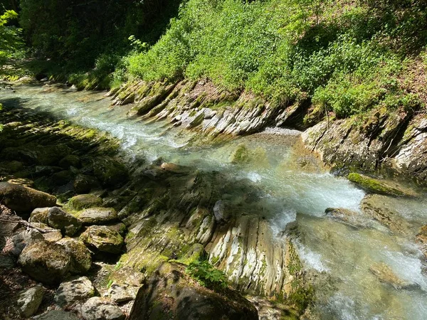 Fiume Thur Nel Villaggio Nesslau Krummenau Insediamento Unterwasser Nella Regione — Foto Stock