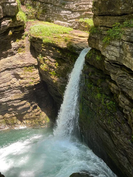 Thur Waterfalls或Thurwasserflle Oder Thurfaelle或Thurfalle Thur River Obertoggenburg Region Unterwasser Canton — 图库照片