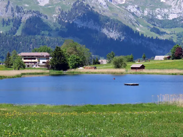 Main Lake Schwendisee Vorder Schwendisee Obertoggenburg Region Wildhaus Canton Gallen — Stock Photo, Image