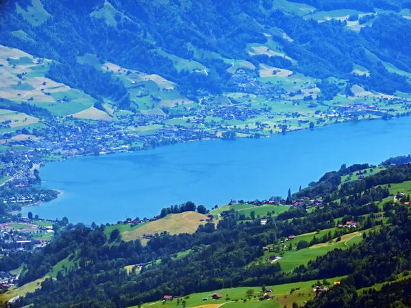 Widok Jezioro Sarnersee Pasma Górskiego Pilatus Alpach Emmentalnych Alpnach Kanton — Zdjęcie stockowe