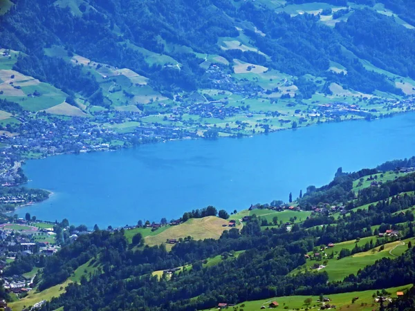 Uitzicht Sarnersee Vanaf Pilatus Bergketen Emmental Alpen Alpnach Kanton Obwalden — Stockfoto