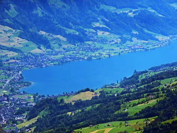 Kilátás Sarnersee Tóra Pilátus Hegységből Emmental Alpokban Alpnach Obwalden Kanton — Stock Fotó