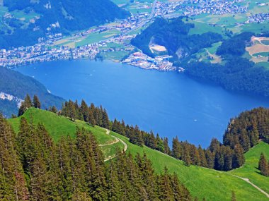 Alpnachersee Gölü 'nün manzarası, Alpnach - Obwalden Kantonu, İsviçre (Kanton Obwalden, Schweiz)