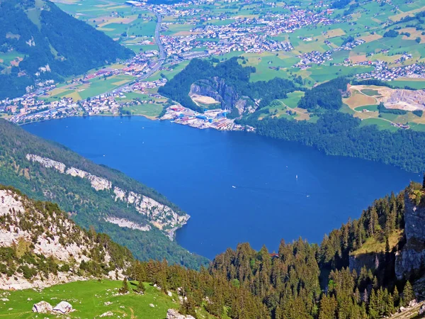 View Lake Alpnachersee Pilatus Mountain Range Emmental Alps Alpnach Canton — Stock Photo, Image