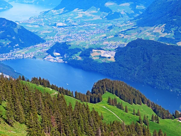 Vue Lac Alpnachersee Depuis Chaîne Montagnes Pilatus Dans Les Alpes — Photo