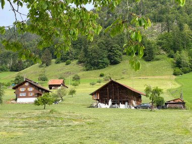 Geleneksel kırsal mimari ve aile çiftlik hayvanları Pilatus dağ kütlesi, Alpnach - Obwalden Kantonu, İsviçre (Kanton Obwalden, Schweiz)