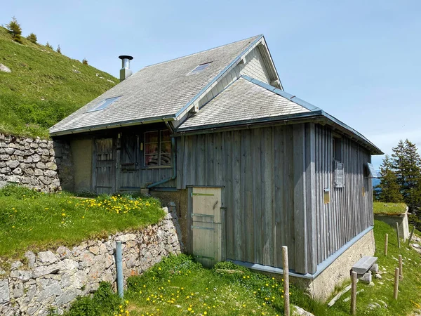 ピラタス山塊の斜面にある伝統的な農村建築と家族の家畜農場 Alpnach カントン オブヴァルデン スイス カントン オブヴァルデン スイス — ストック写真