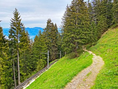 Pilatus Demiryolu - Dünyanın en dik çarklı demiryolu (Zahnradbahn Alpnachstad Pilatus Kulm), Alpnach - Obwalden Kantonu, İsviçre (Kanton Obwalden, Schweiz)