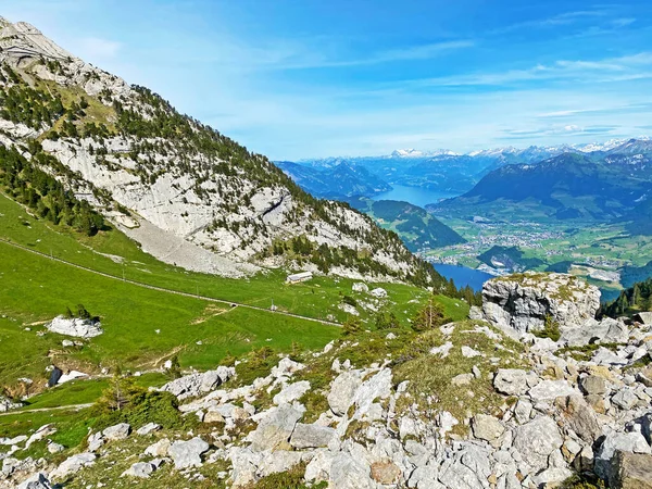 Vista Los Lagos Lucerna Vierwaldstaettersee Vierwaldsattersee Alpnachersee Desde Macizo Montaña — Foto de Stock