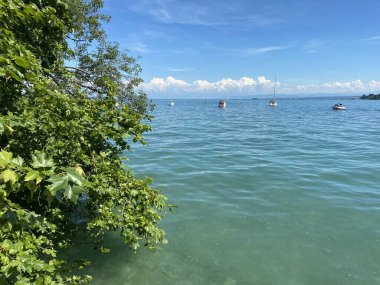 Constance Gölü 'nün Mainau Adası' ndaki manzarası (Constance Gölü 'ndeki Çiçek Adası Mainau veya Blumeninsel im Bodensee' deki Die) - Constance, Almanya / Konstanz, Deutschland