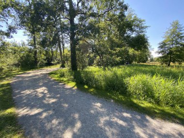 Glatt Nehri boyunca dinlenme yolları ve küçük göl ve göletleri geçince - Zuerich veya Zürih, İsviçre (Schweiz)