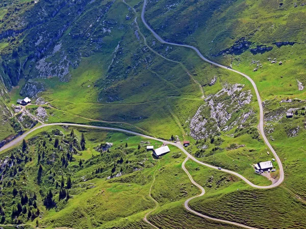 Uri Alp Dağları 'nın yamaçlarında Alp çayırları ve çayırları, Melchtal - Obwald Kantonu, İsviçre (Kanton Obwalden, Schweiz)