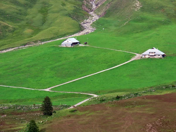 Hagyományos Vidéki Építészet Családi Állattenyésztő Gazdaságok Uri Alpokban Melchtal Obwald — Stock Fotó