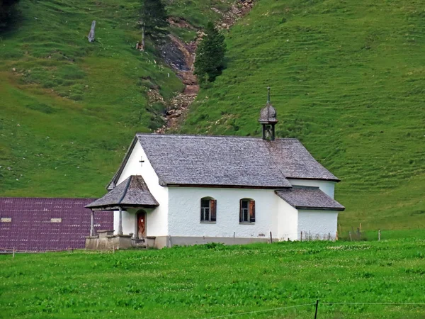 Aelggi Kapel Aelggi Kapelle Alpenweide Alggi Alp Naast Het Geografische — Stockfoto
