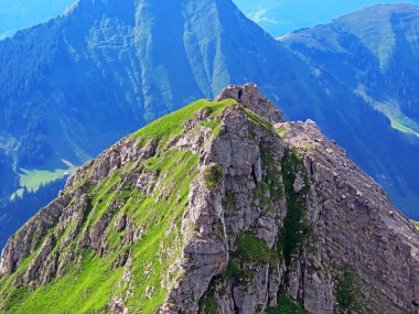 Seefeldsee Gölü 'nün yukarısındaki Seefeldstock tepesi ve Uri Alp Dağları' ndaki Sachseln Kanton of Obwald, İsviçre (Kanton Obwalden, Schweiz)