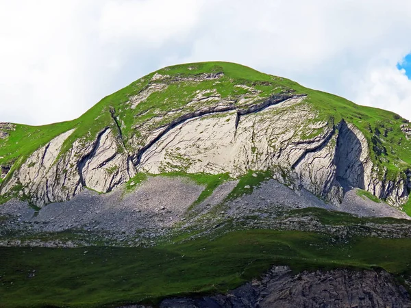 Alpesi Kőzetlemez Leiteren Csúcs Alatt Chli Haupt Murmelchopf Alpok Fennsíkja — Stock Fotó