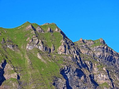 Melchsee Gölü 'nün yukarısındaki Fulenberg tepesi ve Uri Alpleri dağ kütlesi, Melchtal - Obwald Kantonu, İsviçre (Kanton Obwalden, Schweiz)