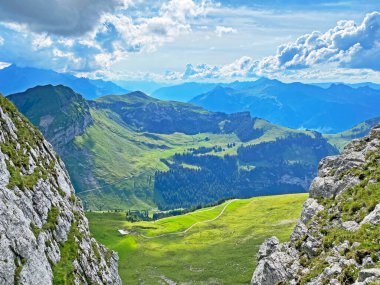 Uri Alp Dağları 'nın yamaçlarında Alp çayırları ve çayırları, Melchtal - Obwald Kantonu, İsviçre (Kanton Obwalden, Schweiz)