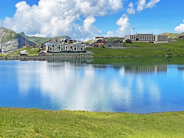 Summer and winter sports and recreational resort Melchsee-Frutt on the shores of Lake Melchsee, Kerns - Canton of Obwald, Switzerland (Kanton Obwalden, Schweiz)