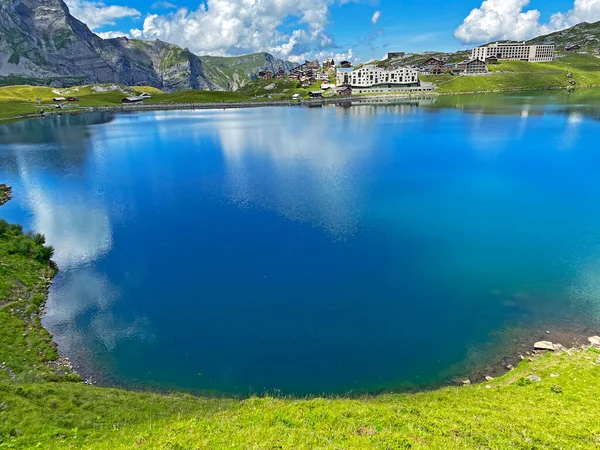 Summer and winter sports and recreational resort Melchsee-Frutt on the shores of Lake Melchsee, Kerns - Canton of Obwald, Switzerland (Kanton Obwalden, Schweiz)