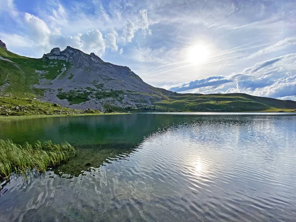 瑞士奥瓦尔德州Sachseln市Uri Alps山区地块的高山湖Seefeldsee或Seefeld湖 Kanton Obwalden Schweiz — 图库照片