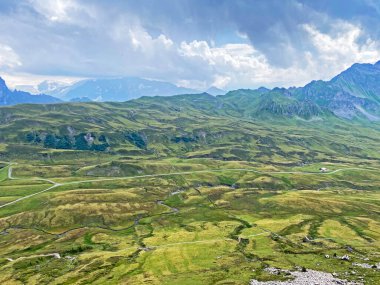 Uri Alp Dağları 'nın yamaçlarında Alp çayırları ve çayırları, Melchtal - Obwald Kantonu, İsviçre (Kanton Obwalden, Schweiz)